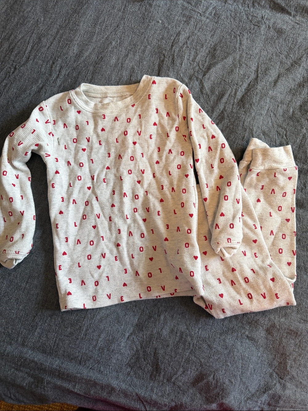 Valentines Carter's Cream Thermal Pajama Set with Red LOVE Print